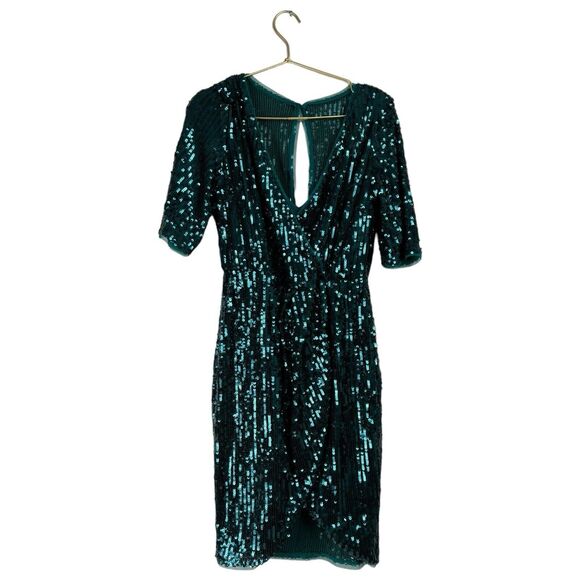 Asos TFNC Emerald Green Sequin Mini Party Disco New Years Dress Size US 10 WP638 - Picture 1 of 10